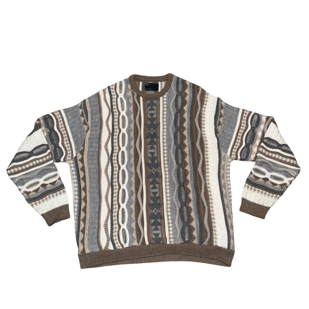 ASOS Design Sweater Mens Medium Brown Grey Excellent Textured Geometric Knit